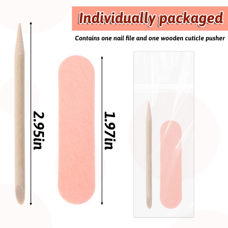Bruislard 40 Pack Mini Nail File Disposable Manicure Kit Individually Package with Wooden Cuticle Pusher Sticks Press on Nail Art Tool Prep Kit Pedicure Cleaner Tools for Home - Image 3